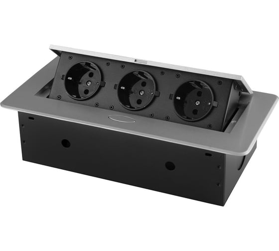 Розетка горизонтальная выдвижная ROCKETSOCKET 3 euro 16a, проводка, цвет серый SHS017-S 1