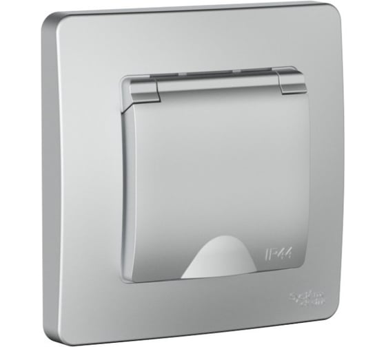 Розетка Systeme Electric Blanca скрытая установка Алюминий с заземлением IP44 со шторками,16А, с крышкой, 250В BLNRS441113