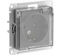 Розетка механизм Systeme Electric AtlasDesign Aqua 16А IP44 с заземлением защитные шторки с прозрачная крышкой алюминий SE ATN440346