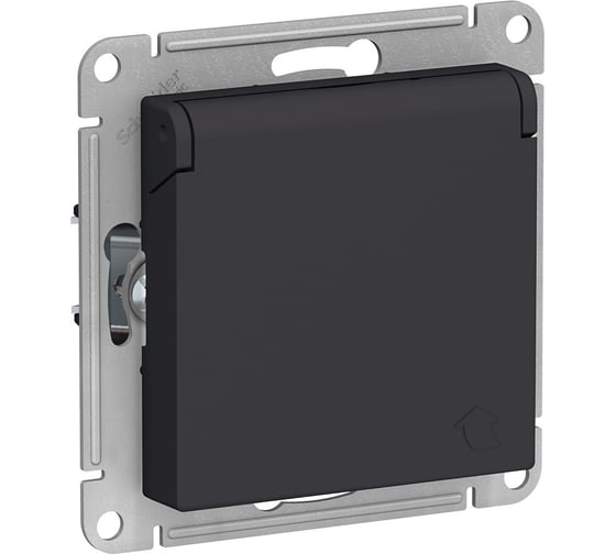 Розетка Systeme Electric ATLASDESIGN, с заземлением, механизм, карбон, ATN001046