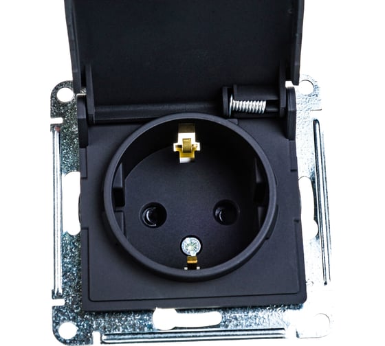 Розетка Systeme Electric ATLASDESIGN, с заземлением, механизм, карбон, ATN001046