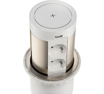 Автоматический блок розеток Mebax 17J 2 секции Серебро+Белый d100мм 2 USB + BT колонка, 00-00001173