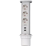 Выдвижная встраиваемая розетка Mebax 105W 3 секции Белый Механический d60мм 2 USB влагозащита, 00-00001162