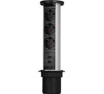 Выдвижная встраиваемая розетка Mebax 105W 3 секции Чёрный Механический d60мм 2 USB влагозащита, 00-00001161