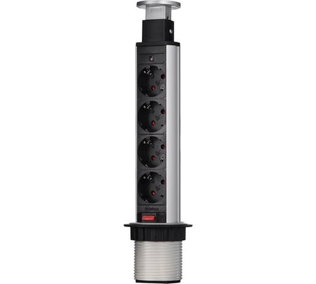 Выдвижная встраиваемая розетка Mebax 105S 4 секции Серебро+Черный Механический d60мм , 00-00001169