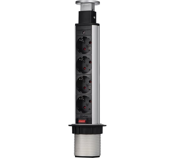 Выдвижная встраиваемая розетка Mebax 105S 4 секции Серебро+Черный Механический d60мм , 00-00001169 1