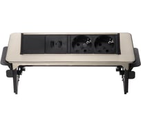 Встраиваемая врезная розетка Mebax 47 2 секции Серый металлик Полуавтоматический 233х93мм 2 USB , 00-00000830