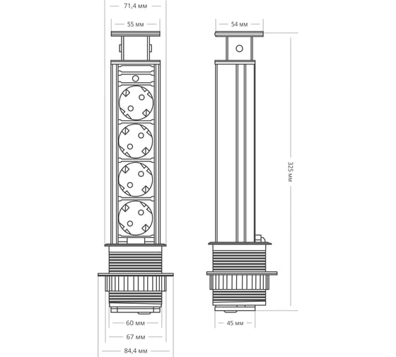 Выдвижная встраиваемая розетка Mebax 105S 4 секции Чёрный Механический d60мм , 00-00001168