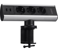 Механический блок розеток Mebax 102 3 секции Серебро+Черный 2 USB, 00-00001175