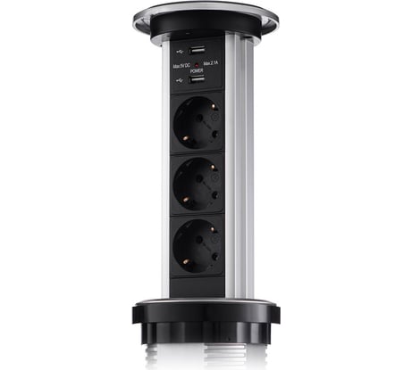 Выдвижная встраиваемая розетка Mebax LK 3 секции Серебро Сенсорный d90,5мм 2 USB , 00-00001183