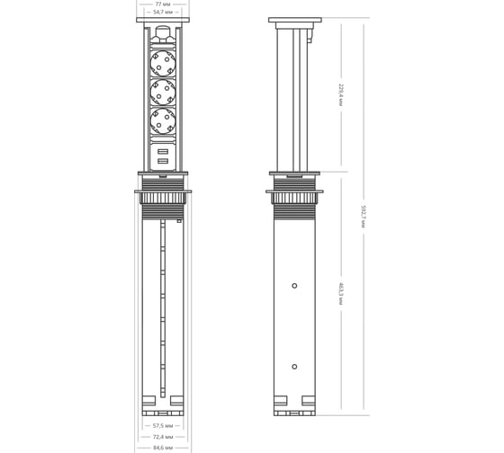 Выдвижная встраиваемая розетка Mebax 105J 3 секции Серебро+Белый Автоматический d60мм 2 USB , 00-00000823