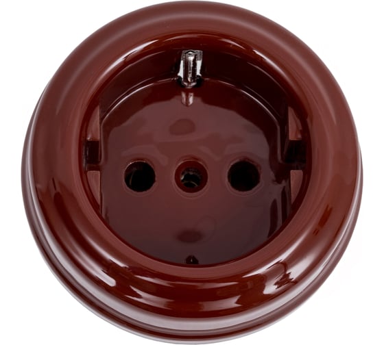 Розетка МЕЗОНИНЪ с заземляющим контактом, цвет - коричневый, БЕЗ КОЛЬЦА GE70301-04k 1