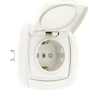 1-местная розетка EKF с заземлением, с крышкой, 16А, белая, с защитными шторками, Simple SQESR16-029-100