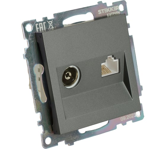 Розетка tv + компьютерная rj-45 (механизм) STEKKER серия катрин, графит, gls00-7106-06 49417