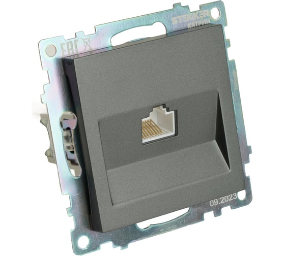 Розетка компьютерная 1-местная rj-45 (механизм) STEKKER, серия катрин, графит, gls00-7107-06, 49418