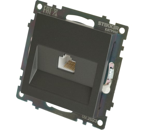 Розетка компьютерная 1-местная rj-45 (механизм) STEKKER, серия катрин, графит, gls00-7107-06, 49418