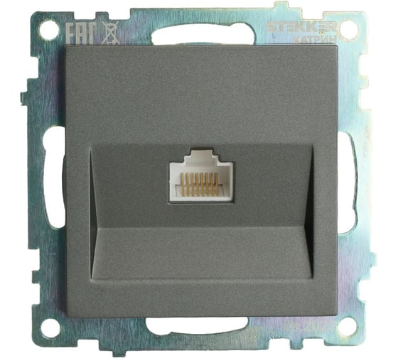 Розетка компьютерная 1-местная rj-45 (механизм) STEKKER, серия катрин, графит, gls00-7107-06, 49418