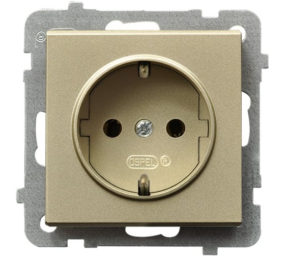 Розетка Ospel Sonata 1-я с/з Schuko, без рамки, шампанский золотой GP-1RS/m/39