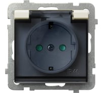 Розетка Ospel Sonata 1-ая с/з IP44, с крышкой, Schuko, со шторками, без рамки, бежевый GPH-1RSP/m/27/d
