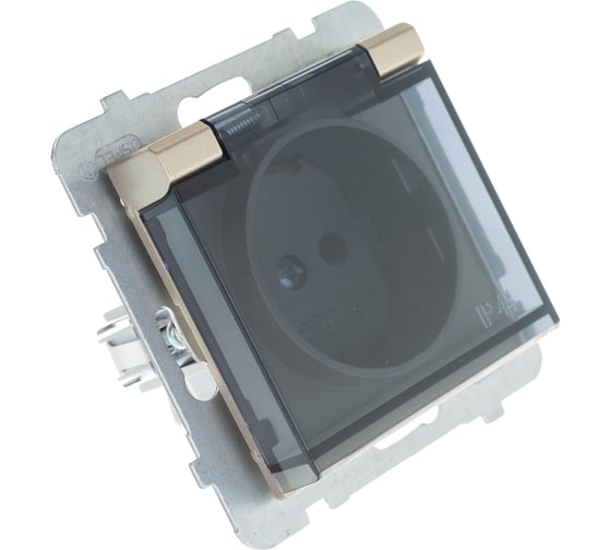 Розетка Ospel Sonata 1-ая с/з IP44, с крышкой, Schuko, без рамки, шампанский золотой GPH-1RS/m/39/d