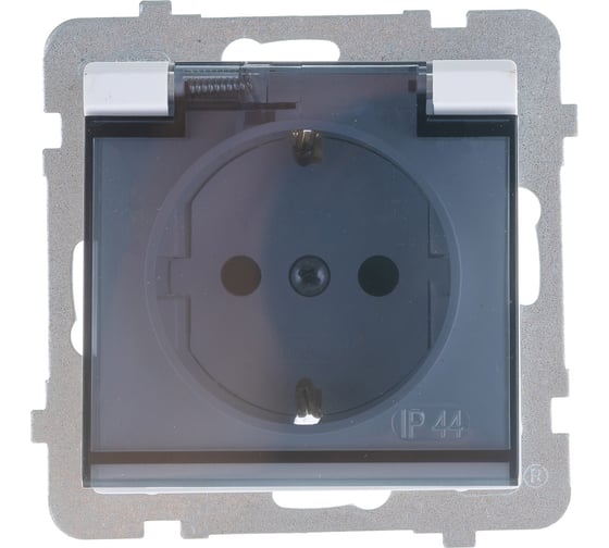 Розетка Ospel Sonata 1-ая с/з IP44, с крышкой, Schuko со шторками, без рамки, белый GPH-1RSP/m/00/d
