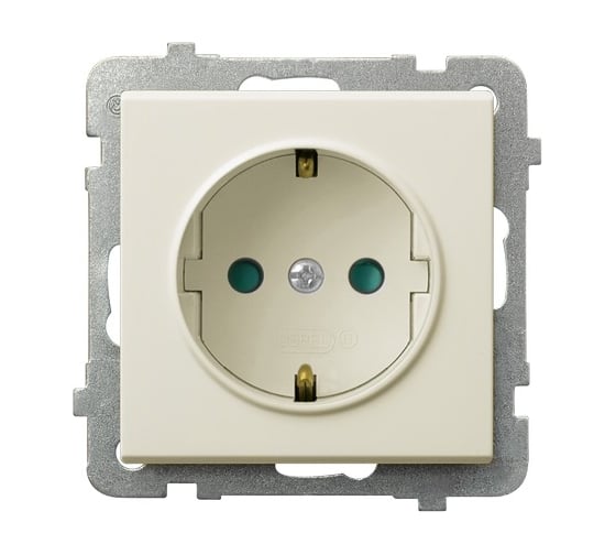 Розетка Ospel Sonata 1-я с/з Schuko, со шторками, без рамки, бежевый GP-1RSP/m/27 1