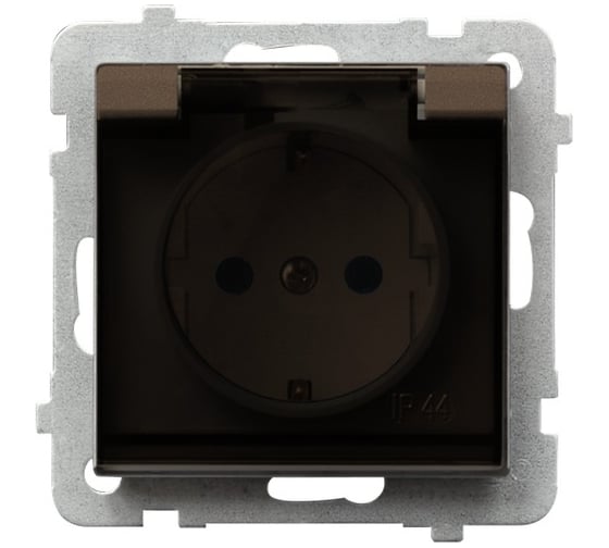 Розетка Ospel Sonata 1-ая с/з IP44, с крышкой, Schuko, без рамки, шоколадный металлик GPH-1RS/m/40/d 1