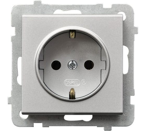 Розетка Ospel Sonata 1-я с/з Schuko, без рамки, матовое серебро GP-1RS/m/38 1