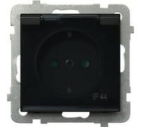 Розетка Ospel Sonata 1-ая с/з, IP44, Schuko, со шторками, без рамки, черный металлик GPH-1RSP/m/33/d