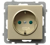 Розетка Ospel Sonata 1-я с/з, Schuko, со шторками, без рамки, шампанский золотой GP-1RSP/m/39