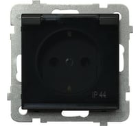 Розетка Ospel Sonata 1-ая с/з, IP44, с крышкой, Schuko, без рамки, черный металлик GPH-1RS/m/33/d