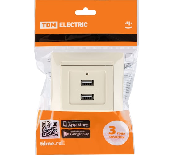 Розетка TDM 2USB порт 2,1А 5В слоновая кость "Лама" SQ1815-0141
