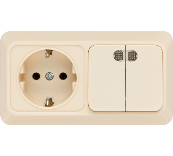 Комбинированный блок TDM ELECTRIC выкл. 2-кл. с/п 10А + розетка 2П+З 16А 250В БКВР IP20 слоновая кость "Ладога" SQ1801-0204