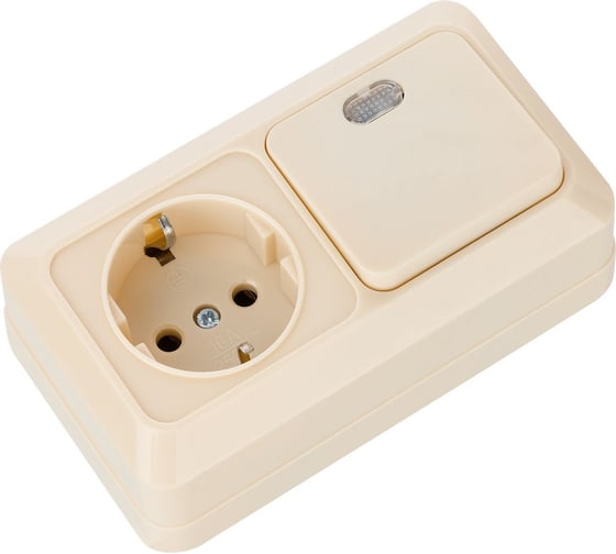 Комбинированный блок TDM ELECTRIC выкл. 1-кл. с/п 10А + розетка 2П+З 16А 250В БКВР IP20 слоновая кость "Ладога" SQ1801-0203