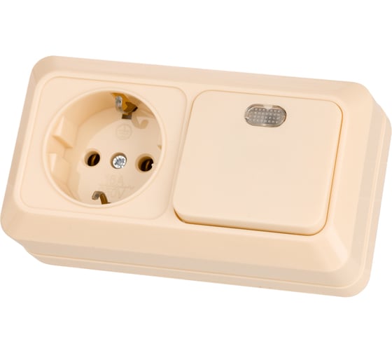 Комбинированный блок TDM ELECTRIC выкл. 1-кл. с/п 10А + розетка 2П+З 16А 250В БКВР IP20 слоновая кость "Ладога" SQ1801-0203 1
