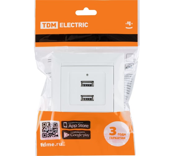 Розетка TDM 2USB порт 2,1А 5В белая "Лама" SQ1815-0041