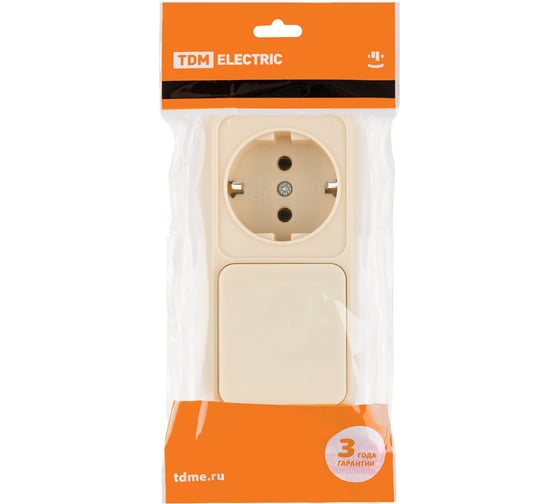 Комбинированный блок TDM ELECTRIC выкл. 1-кл. 10А + розетка 2П+З 16А 250В БКВР IP20 слоновая кость "Ладога" SQ1801-0201