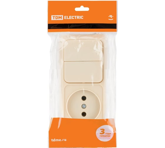 Комбинированный блок TDM ELECTRIC выкл. 2-кл. 10А + розетка 2П 10А 250В БКВР IP20 слоновая кость "Ладога" SQ1801-0206