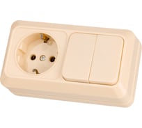 Комбинированный блок TDM ELECTRIC выкл. 2-кл. 10А + розетка 2П+З 16А 250В БКВР IP20 слоновая кость "Ладога" SQ1801-0202