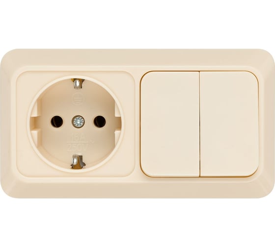 Комбинированный блок TDM ELECTRIC выкл. 2-кл. 10А + розетка 2П+З 16А 250В БКВР IP20 слоновая кость "Ладога" SQ1801-0202