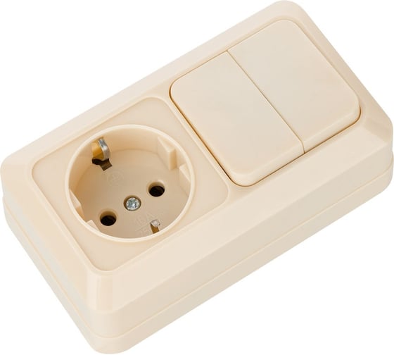 Комбинированный блок TDM ELECTRIC выкл. 2-кл. 10А + розетка 2П+З 16А 250В БКВР IP20 слоновая кость "Ладога" SQ1801-0202