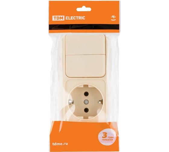 Комбинированный блок TDM ELECTRIC выкл. 2-кл. 10А + розетка 2П+З 16А 250В БКВР IP20 слоновая кость "Ладога" SQ1801-0202