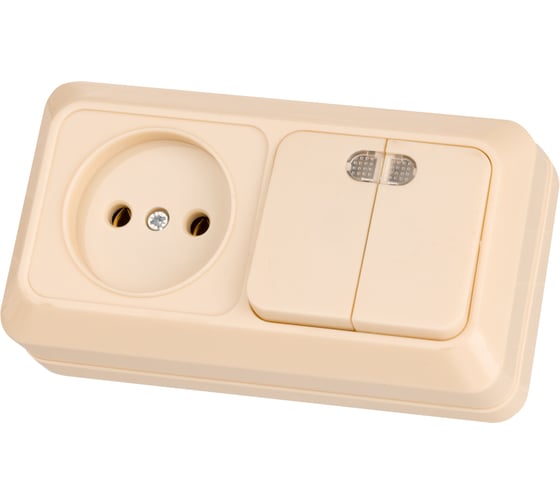 Комбинированный блок TDM ELECTRIC выкл. 2-кл. с/п 10А + розетка 2П 10А 250В БКВР IP20 слоновая кость "Ладога" SQ1801-0208 1