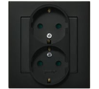 Розетка Ospel Sonata 2-я с/з Schuko, со шторками, с рамкой, черный металлик GP-2RSP/33