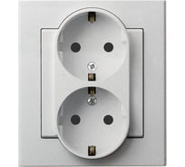 Розетка Ospel Sonata 2-я с/з, Schuko, с рамкой, матовое серебро GP-2RS/38
