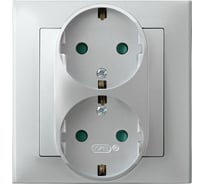 Розетка Ospel Sonata 2-я с/з, Schuko, со шторками, с рамкой, матовое серебро GP-2RSP/38