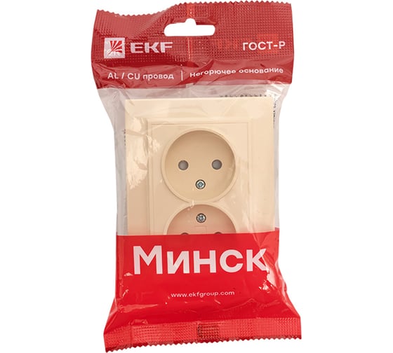 2-местная розетка EKF Минск, СП, без заземления, 10А, с защитной шторкой, бежевый ERR10-102-200