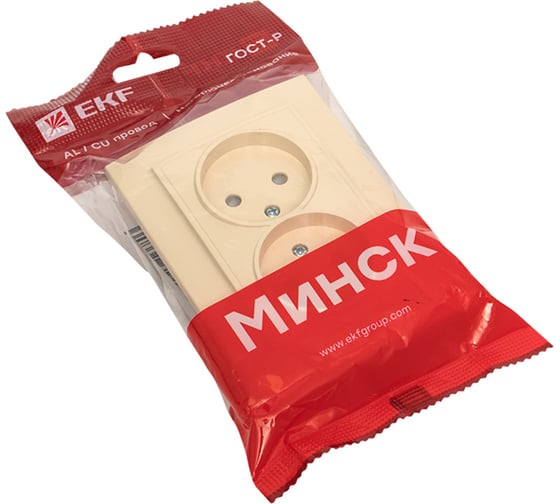 2-местная розетка EKF Минск, СП, без заземления, 10А, с защитной шторкой, бежевый ERR10-102-200