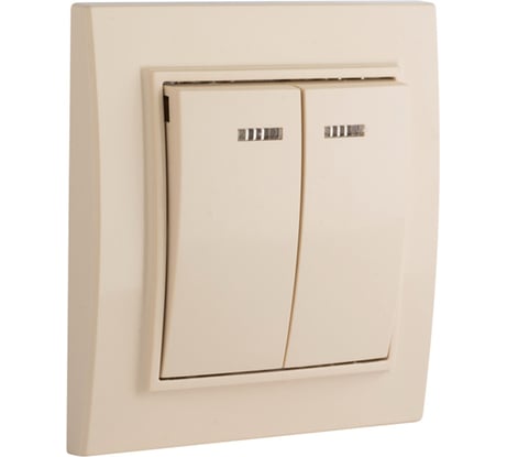 2-клавишный выключатель EKF Минск СП, с индикатором 10А, бежевый ERV10-123-20