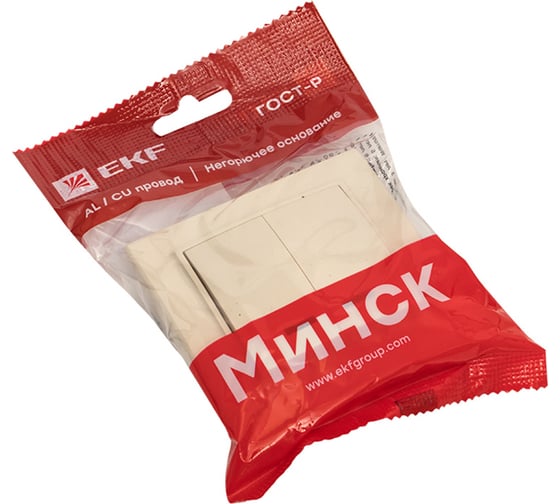 2-клавишный выключатель EKF Минск СП, с индикатором 10А, бежевый ERV10-123-20